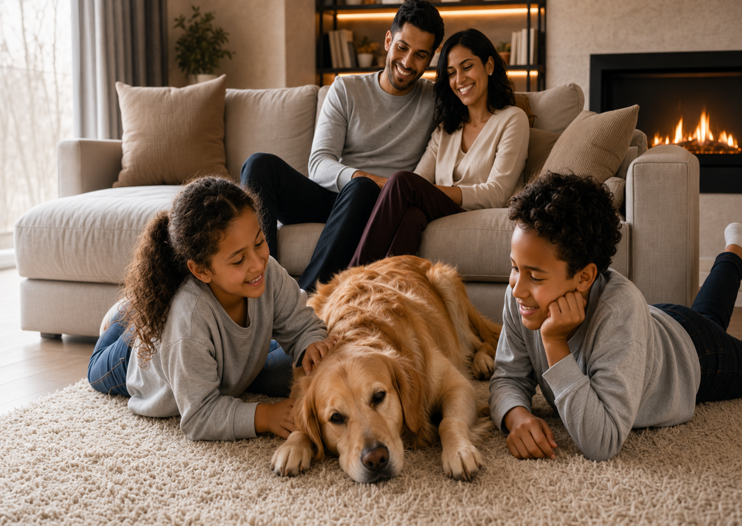 Une famille r&eacute;unie dans une maison chaleureuse